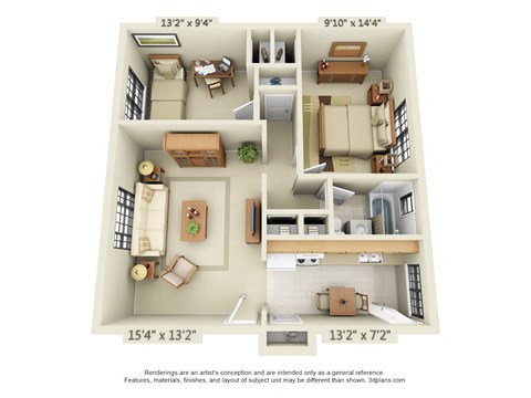 Floor plan for 2 beds, 1 bath, 700 sqft